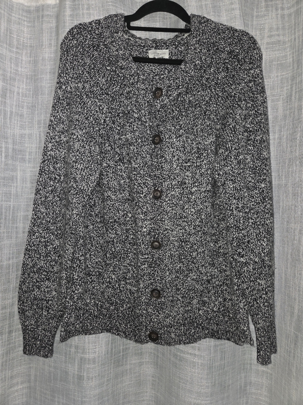 Lucky Brand Black & White Marbled Button Cardigan M